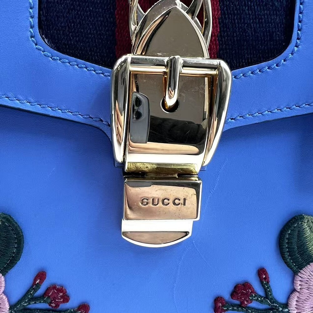 Hj Gucci Blue Clutch Bag Flowers Gg #236197G10B - Picture 10 of 13